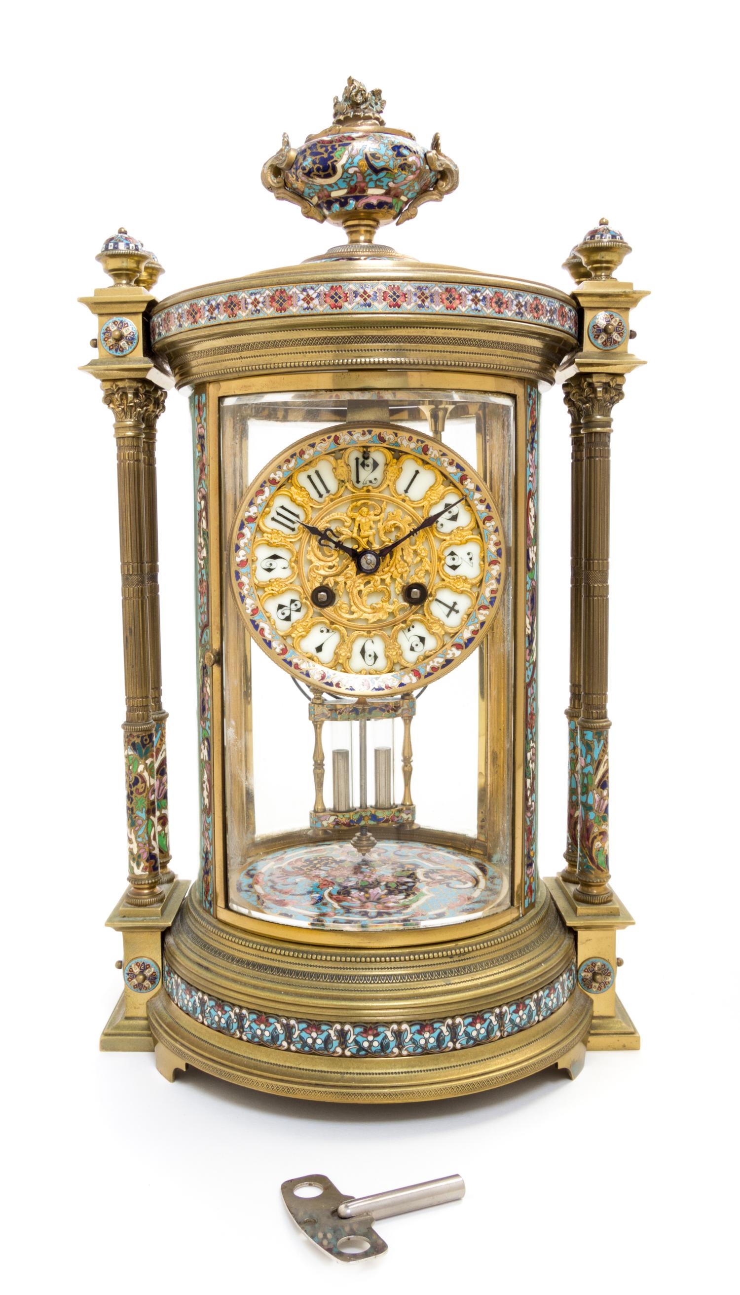 A French Cloisonne and Gilt Bronze Mantle Clock Height 16 inches. — CIRCA 1900