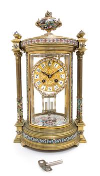 A French Cloisonne and Gilt Bronze Mantle Clock Height 16 inches. — CIRCA 1900