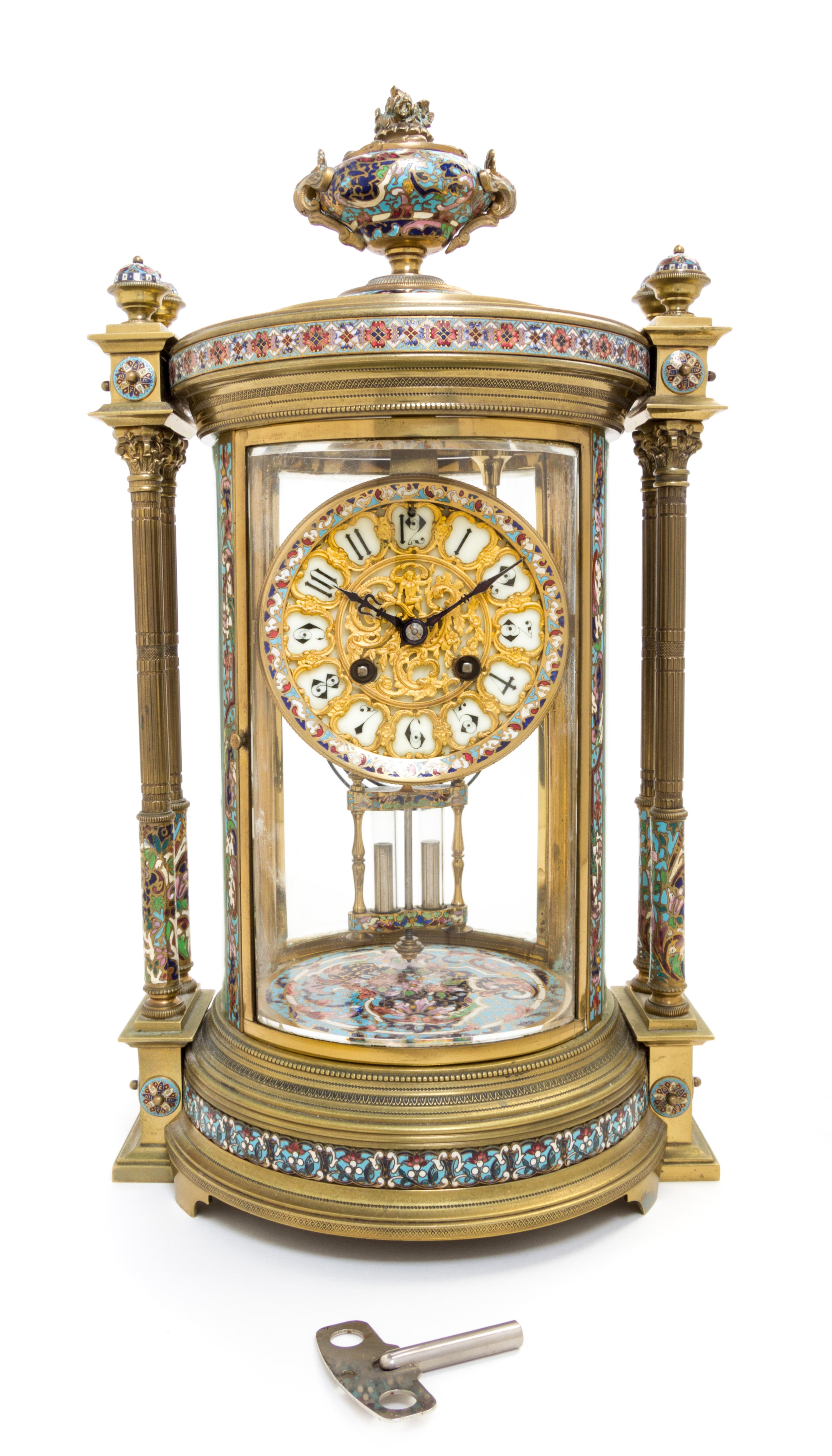 A French Cloisonne and Gilt Bronze Mantle Clock Height 16 inches. — CIRCA 1900