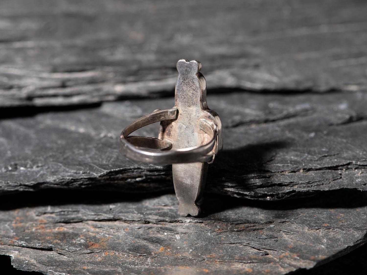 Zuni Silver and Mosaic Inlay Figural Ring