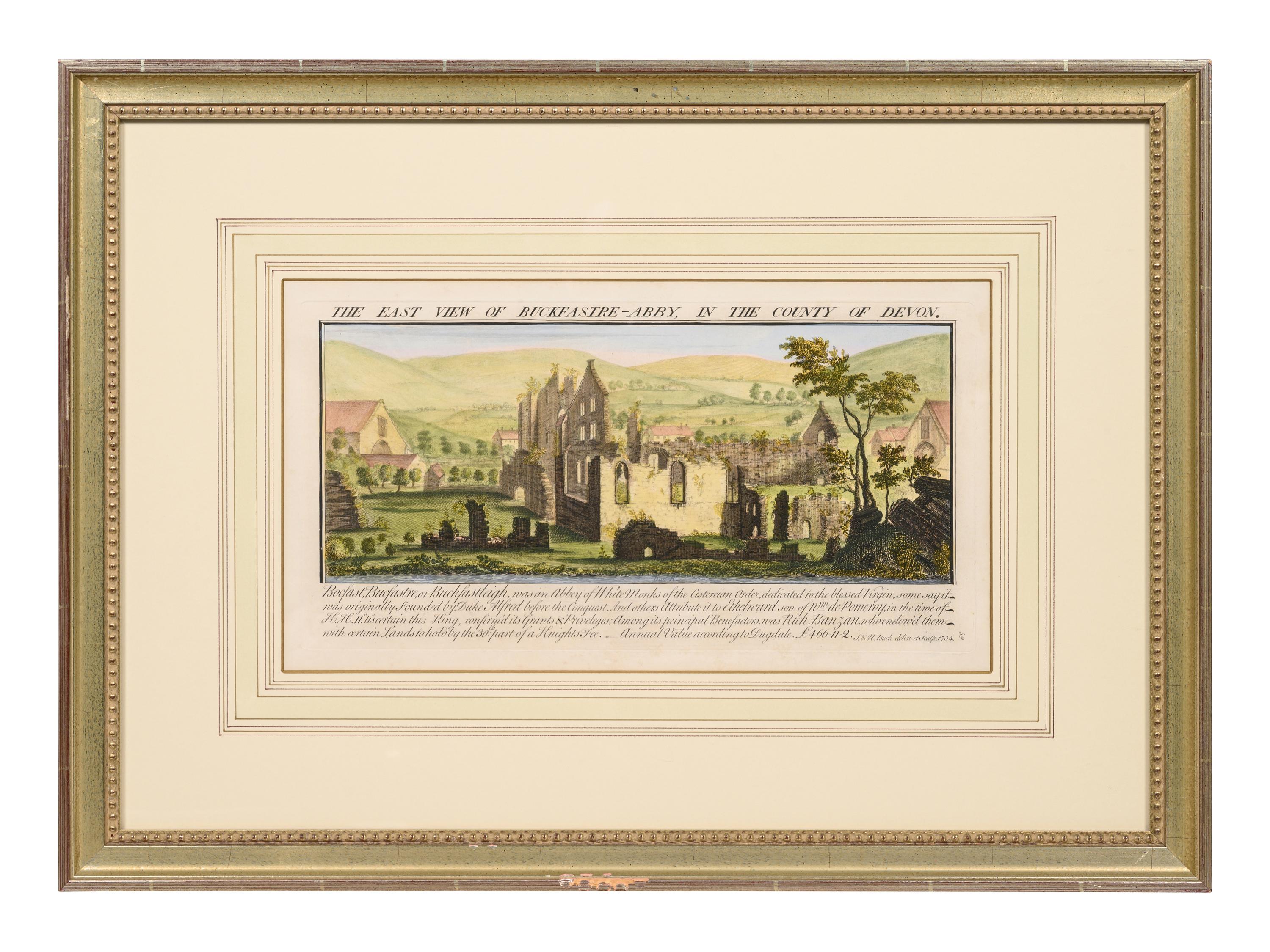 A Set of Eight English Architectural Engravings with Hand-Coloring