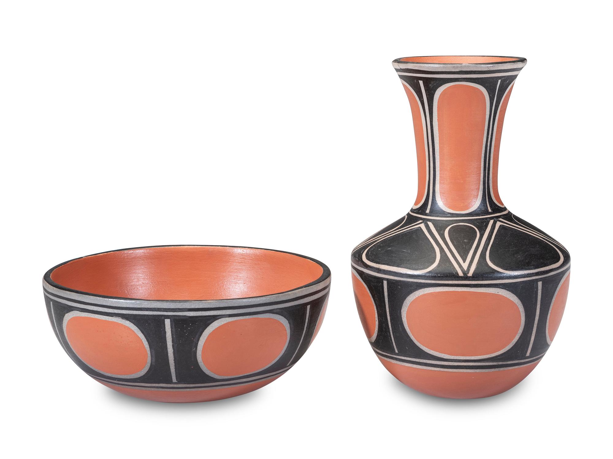 Polychrome Pottery Bowl and Vase