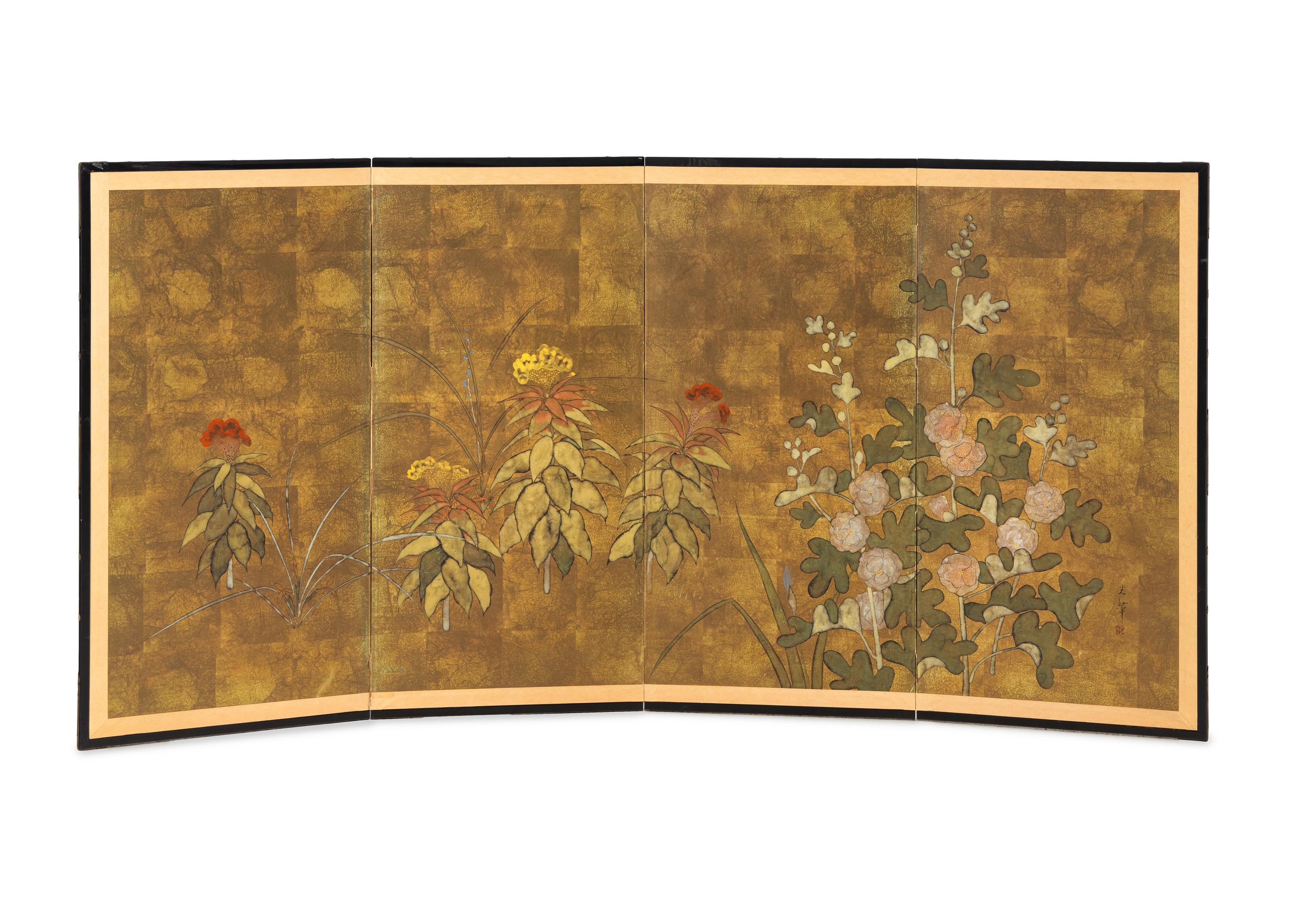 Two Japanese Painted Screens