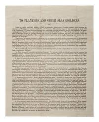 [SLAVERY & ABOLITION]. BREAKER, C.M. To Planters and Other Slaveholders. Spring Hill, AL, 13 November 1849. Handbill to evangelize to enslaved people.