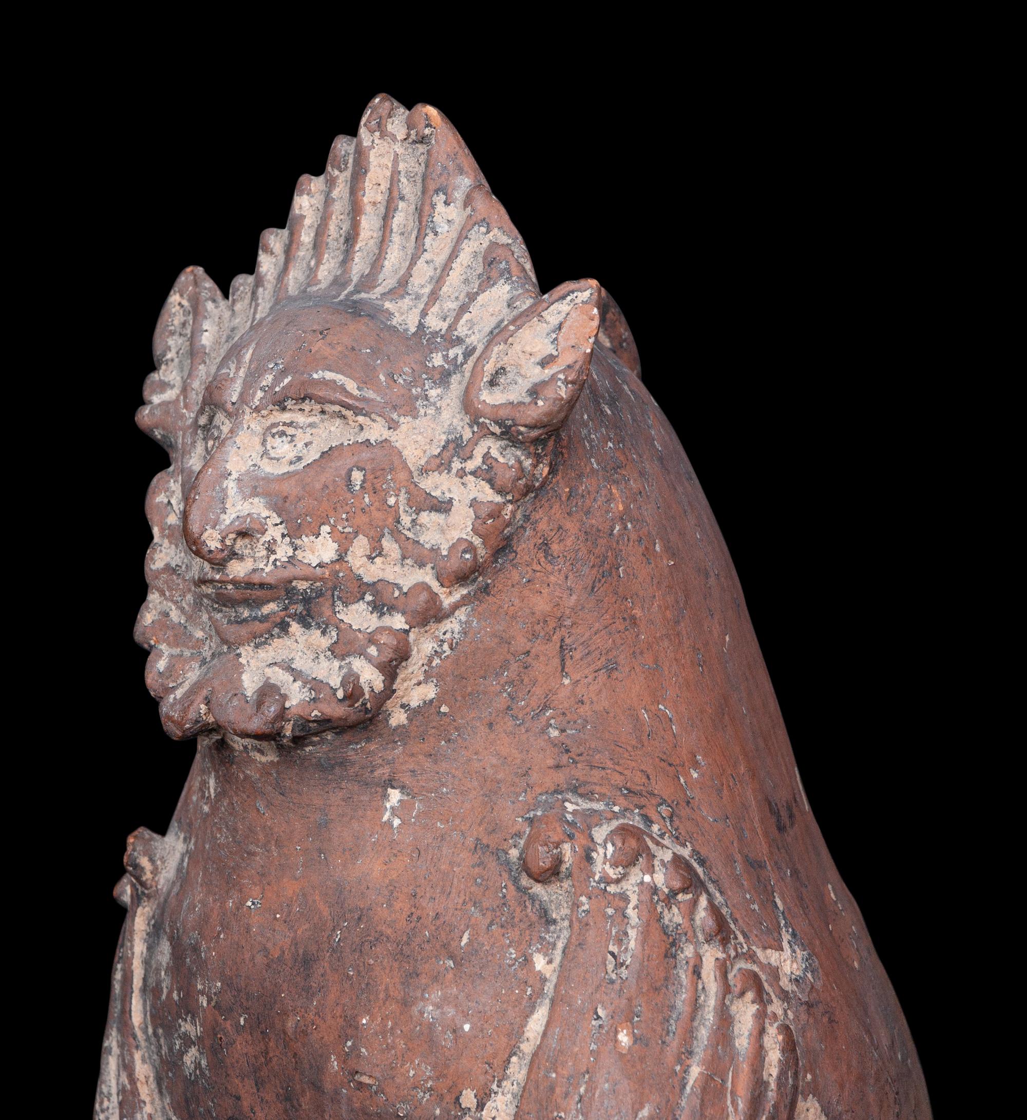 Four Chinese Pottery Tomb Figures and A Pottery Handled Cup, Erbei