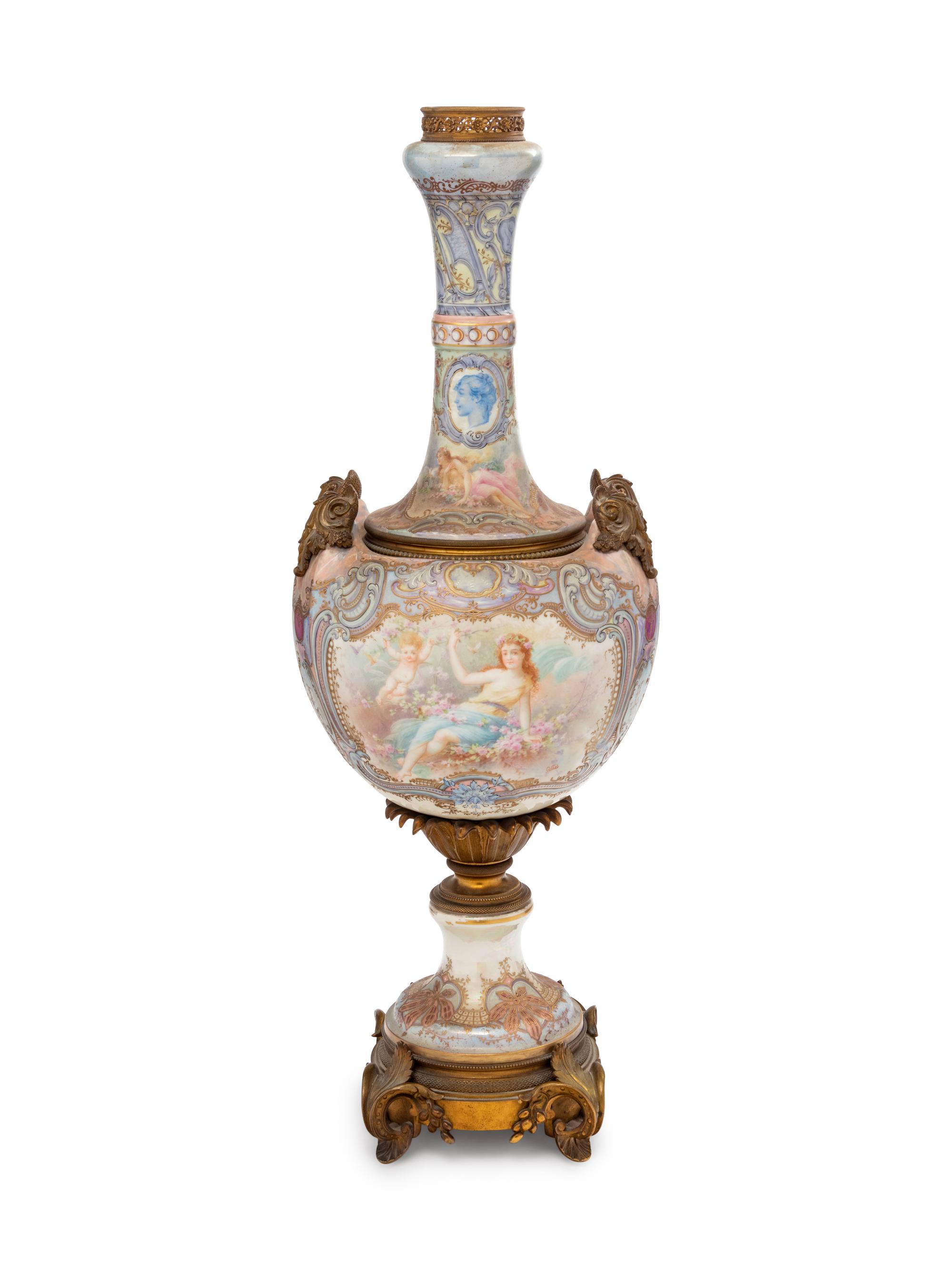 A Sèvres Style Gilt Bronze Mounted Painted Porcelain Vase