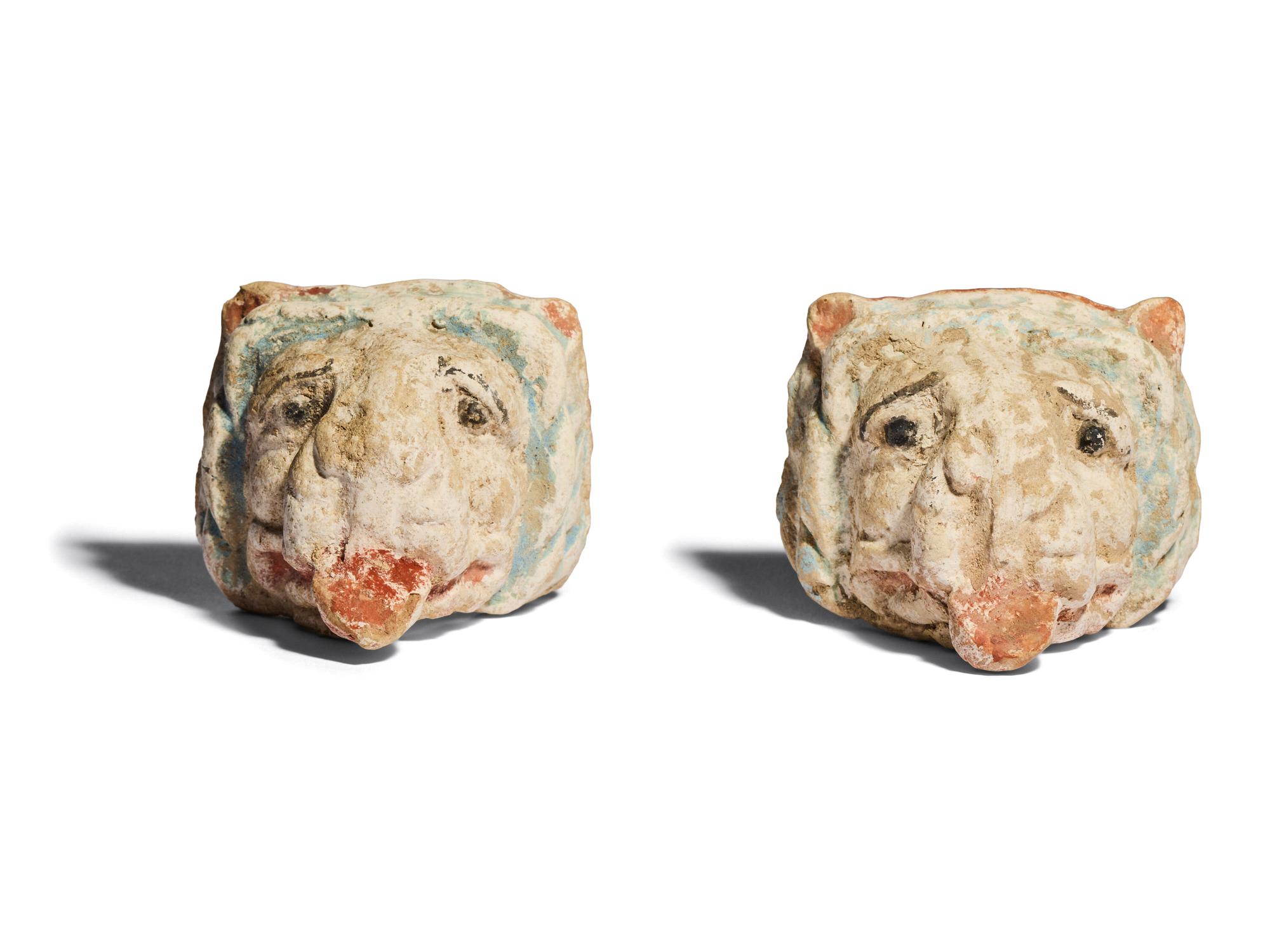 Two South Italian Terracotta Lion Heads