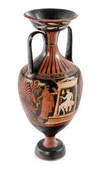 An Apulian Red-Figured Amphora Height 29 1/2 x diameter 12 inches. — CIRCA 300 B.C.E.