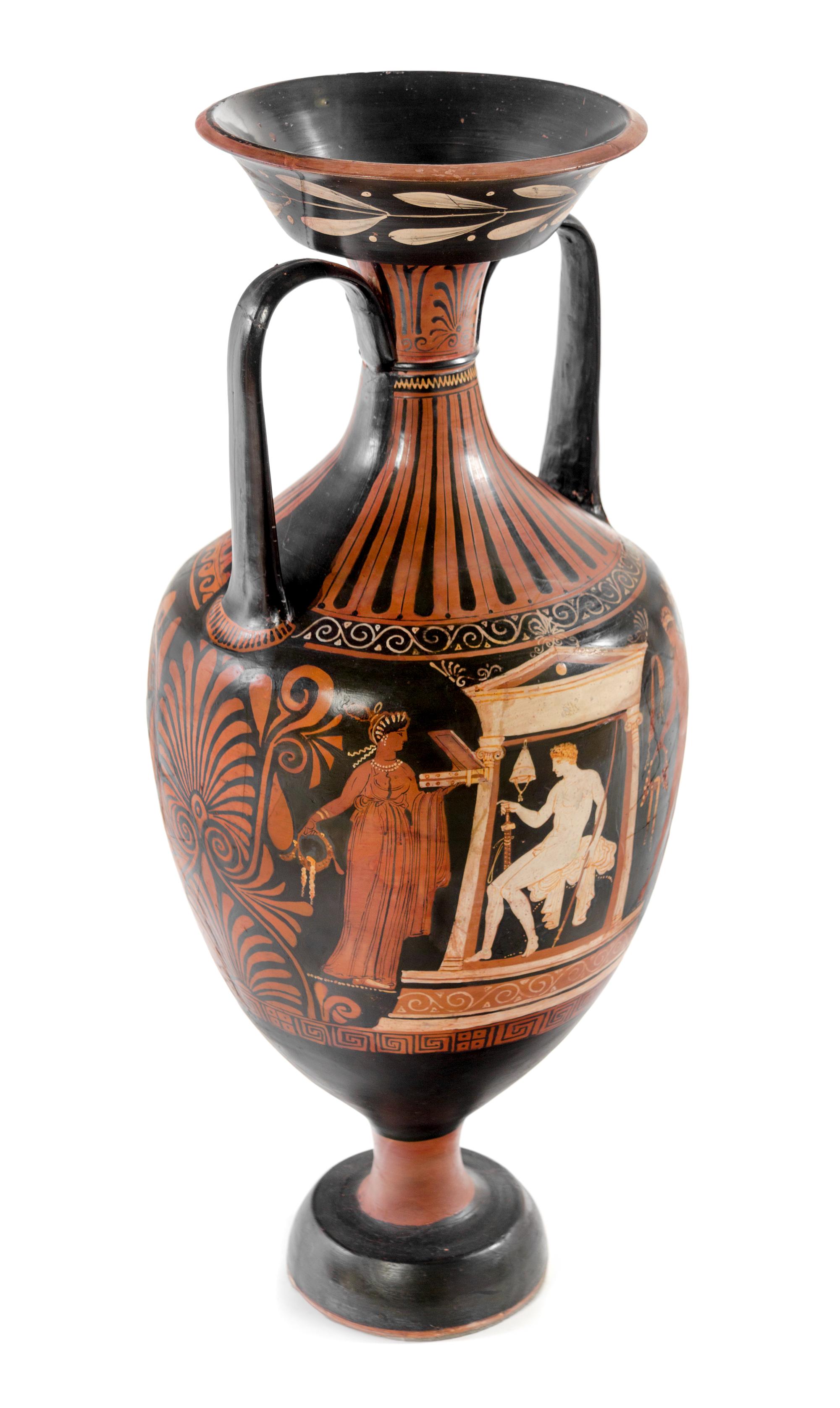 An Apulian Red-Figured Amphora Height 29 1/2 x diameter 12 inches. — CIRCA 300 B.C.E.