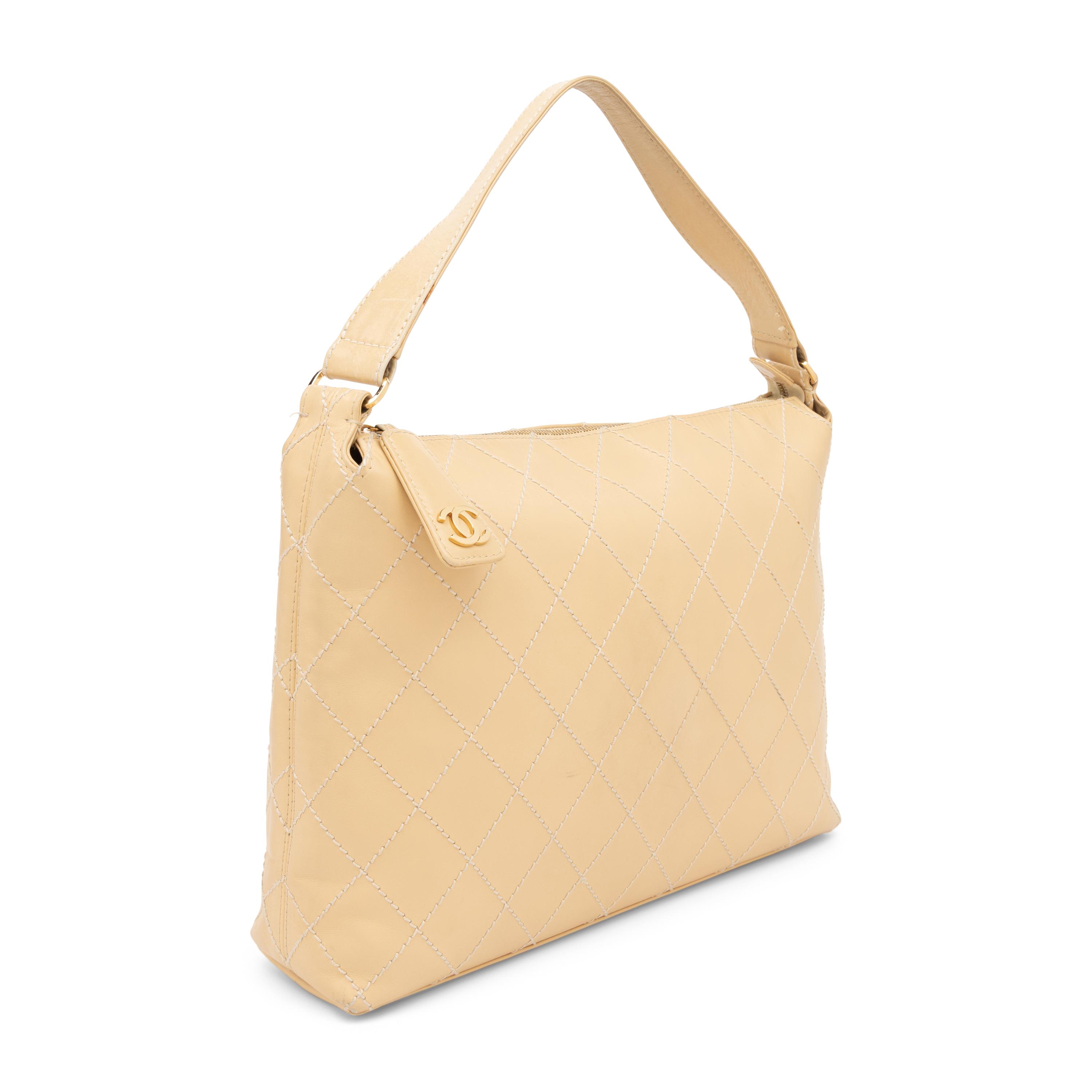 Chanel, Beige Topstitched Leather Bag
