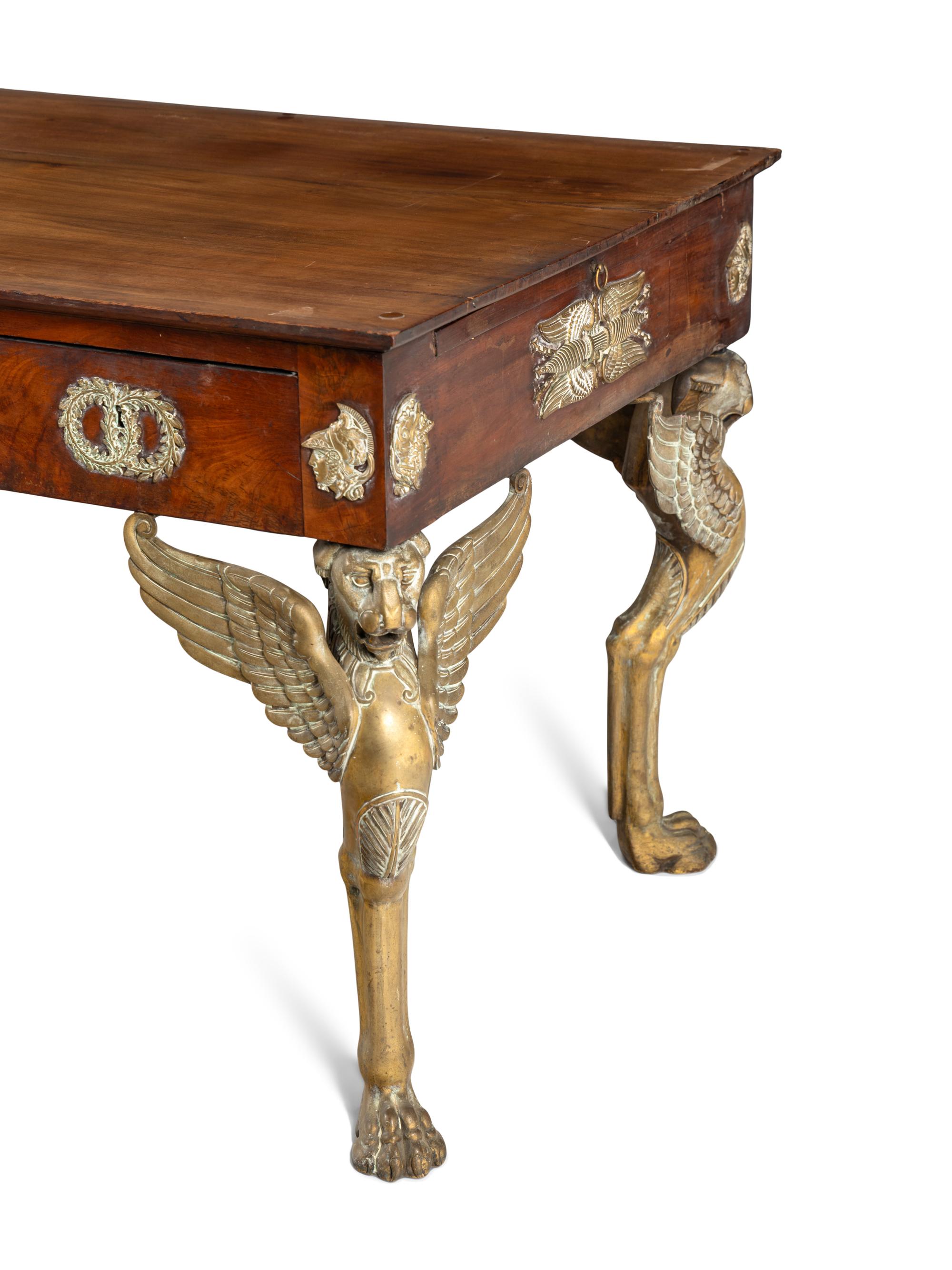 An Empire Gilt Bronze Mounted Mahogany Bureau Plat