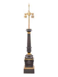 A Charles X Gilt and Patinated Bronze Oil Lamp Converted to Electricity