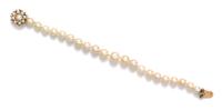 A 14 Karat Yellow Gold and Cultured Pearl Bracelet,