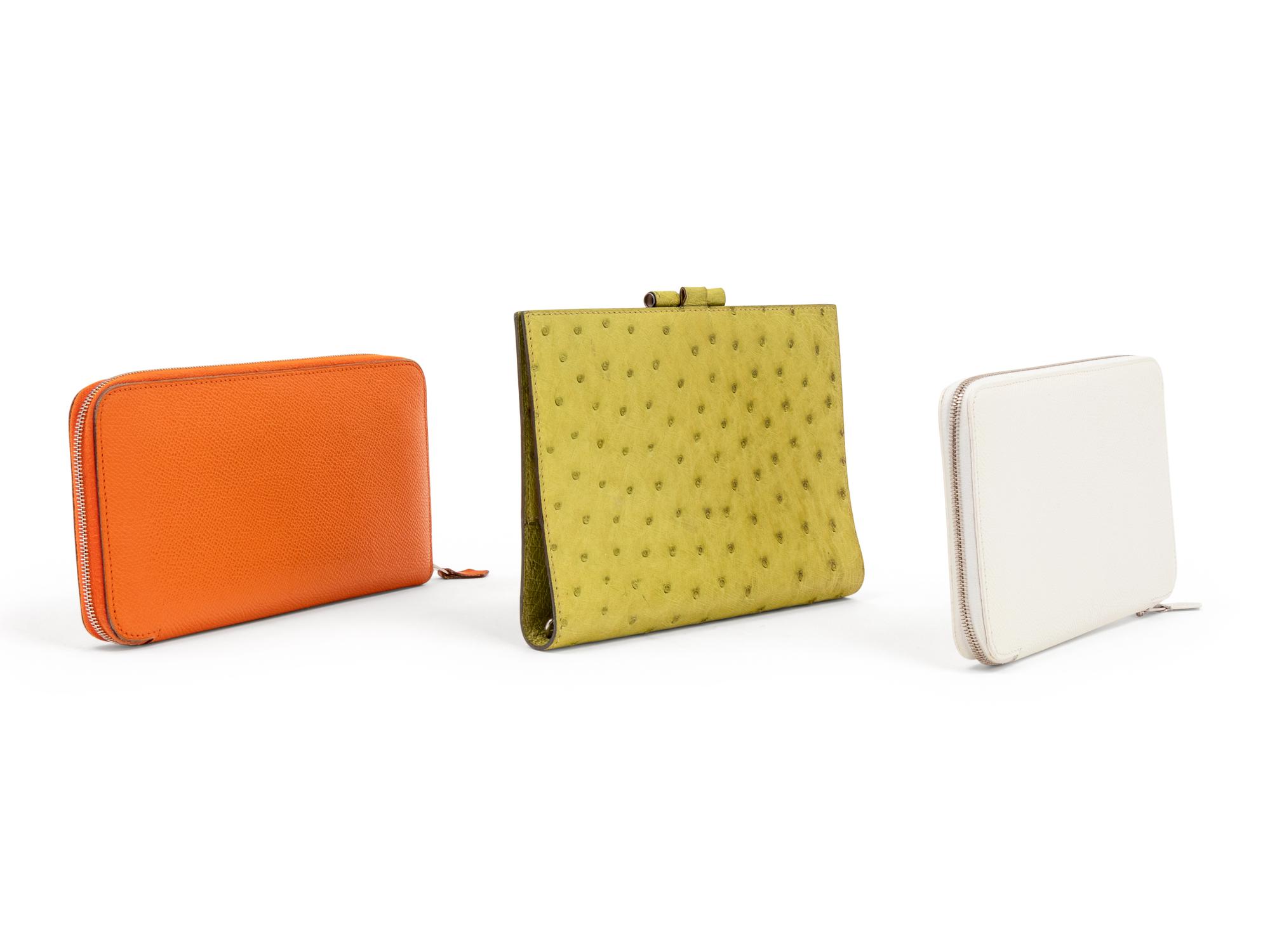Three Hermès Items: One Ostrich Folio and Two Leather Zip Wallets, 2000-2008
