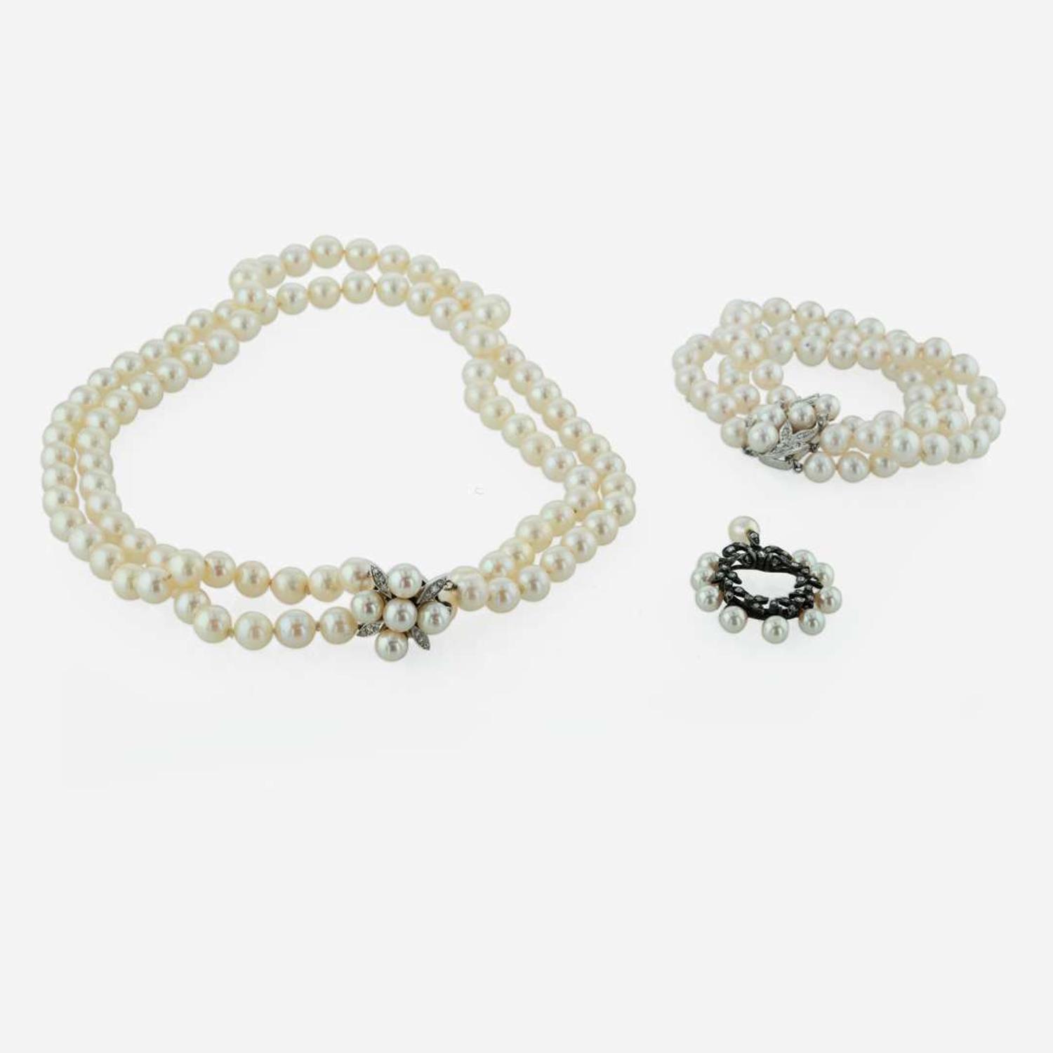 Three Piece Collection of Assorted Pearl and Diamond Jewelry