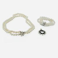 Three Piece Collection of Assorted Pearl and Diamond Jewelry