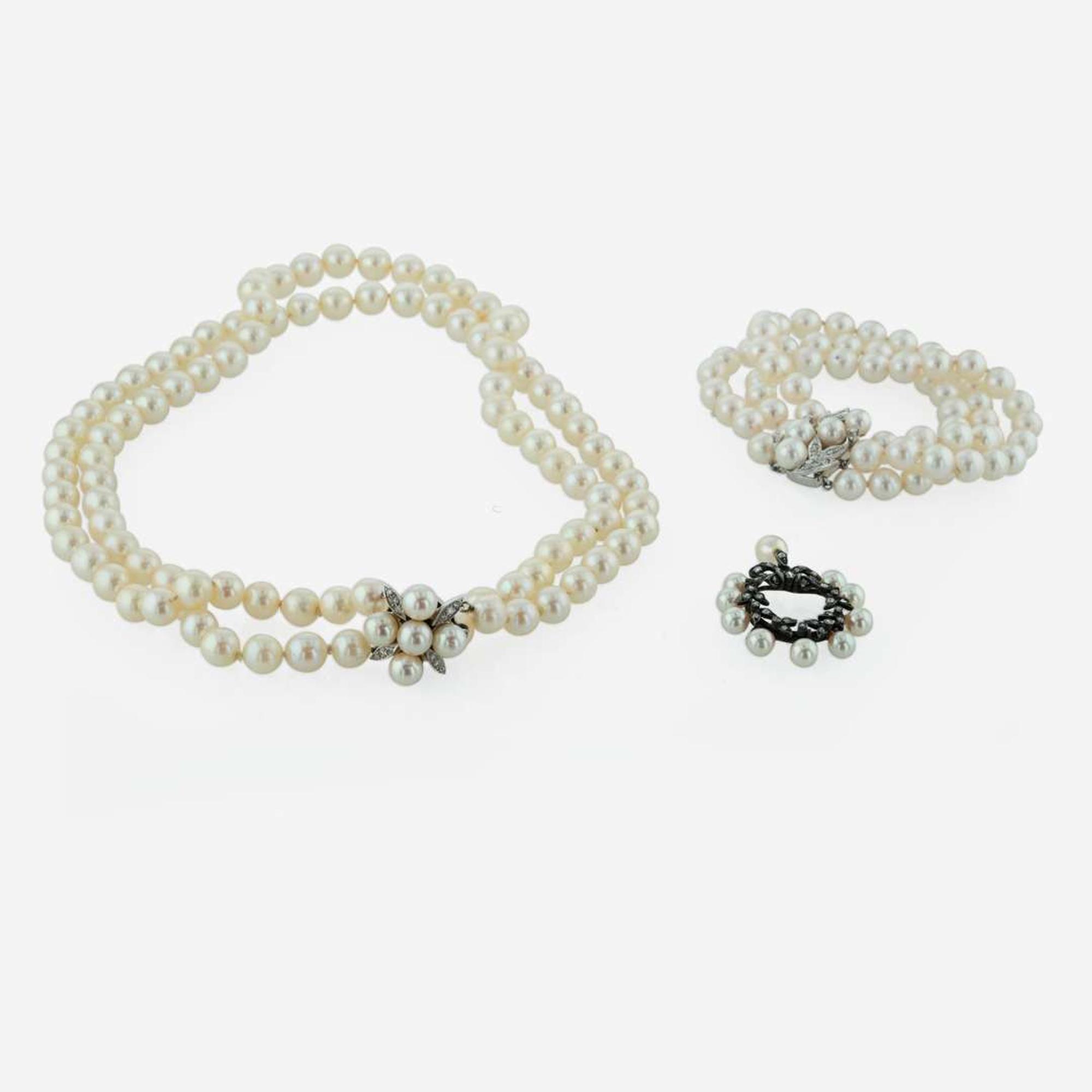 Three Piece Collection of Assorted Pearl and Diamond Jewelry