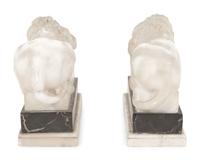 A Pair of Marble Recumbent Lion Bookends