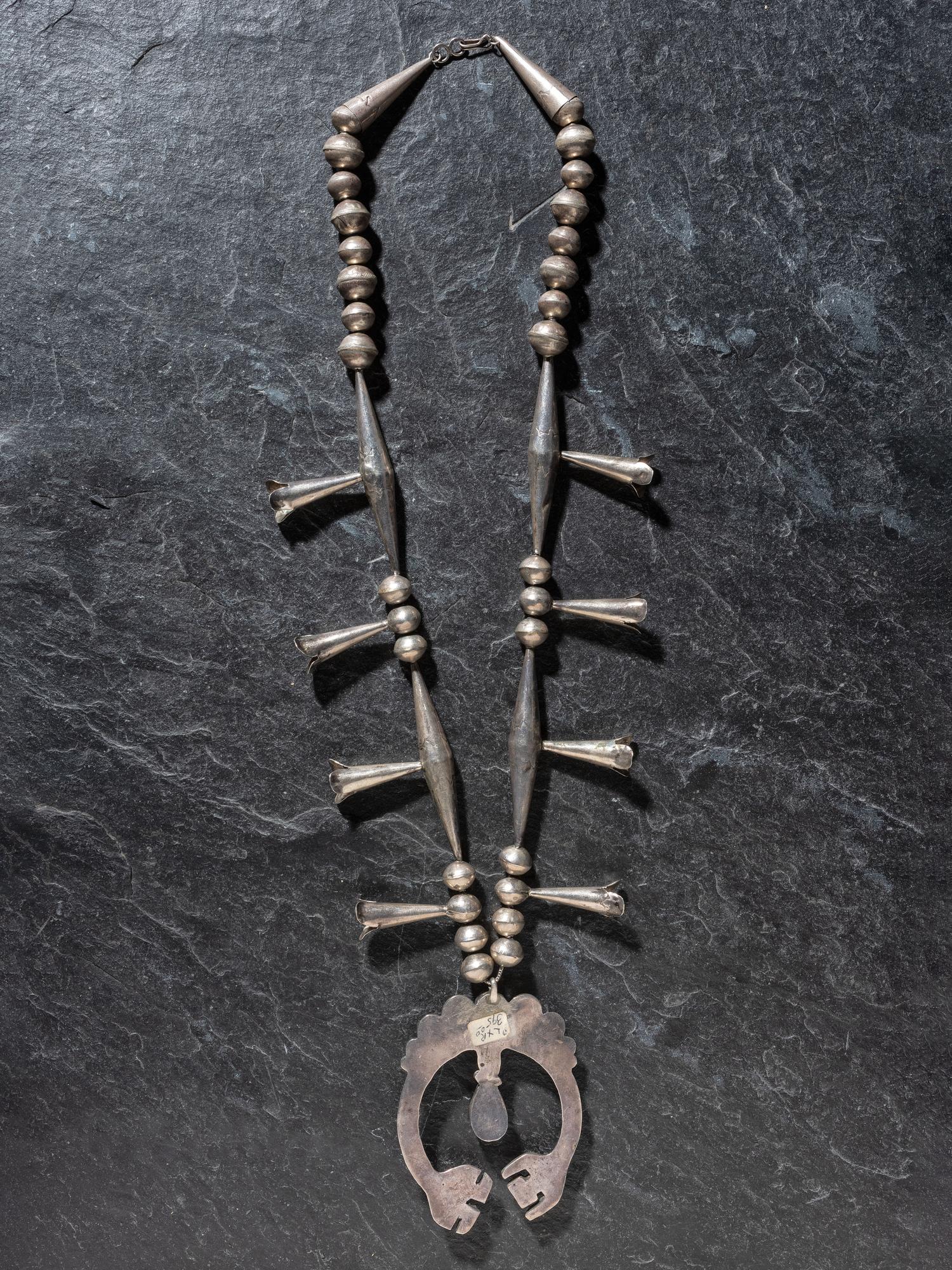 Navajo Silver Squash Blossom Necklace, with Rainbow Man Naja