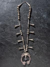 Navajo Silver Squash Blossom Necklace, with Rainbow Man Naja