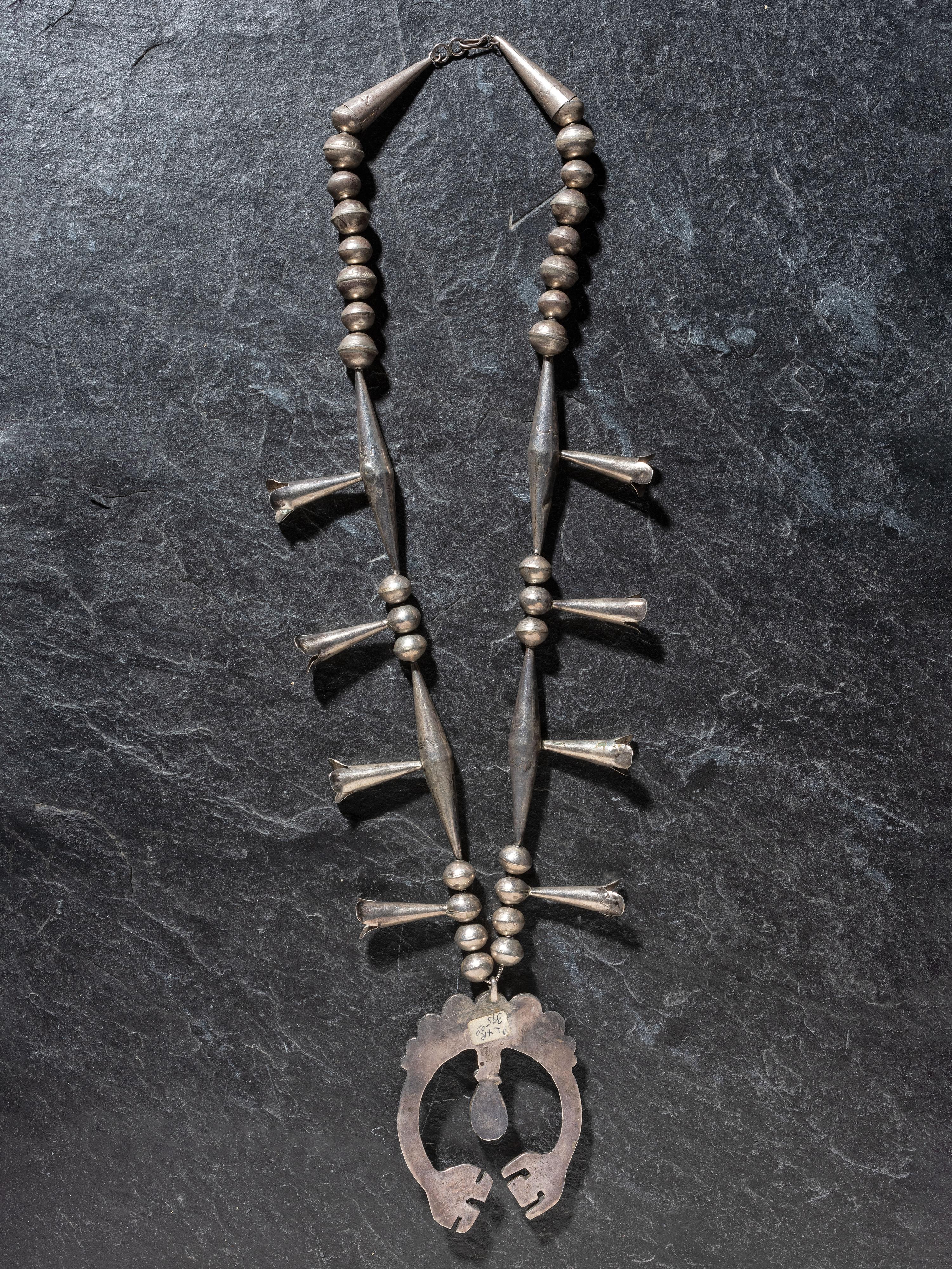 Navajo Silver Squash Blossom Necklace, with Rainbow Man Naja