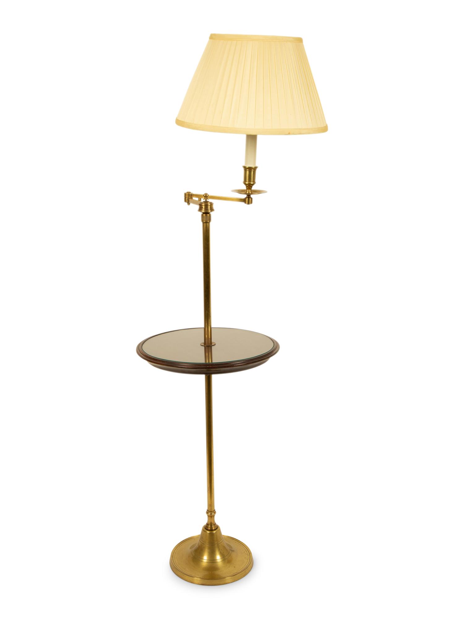 A Brass Floor Lamp with Mahogany Shelf
