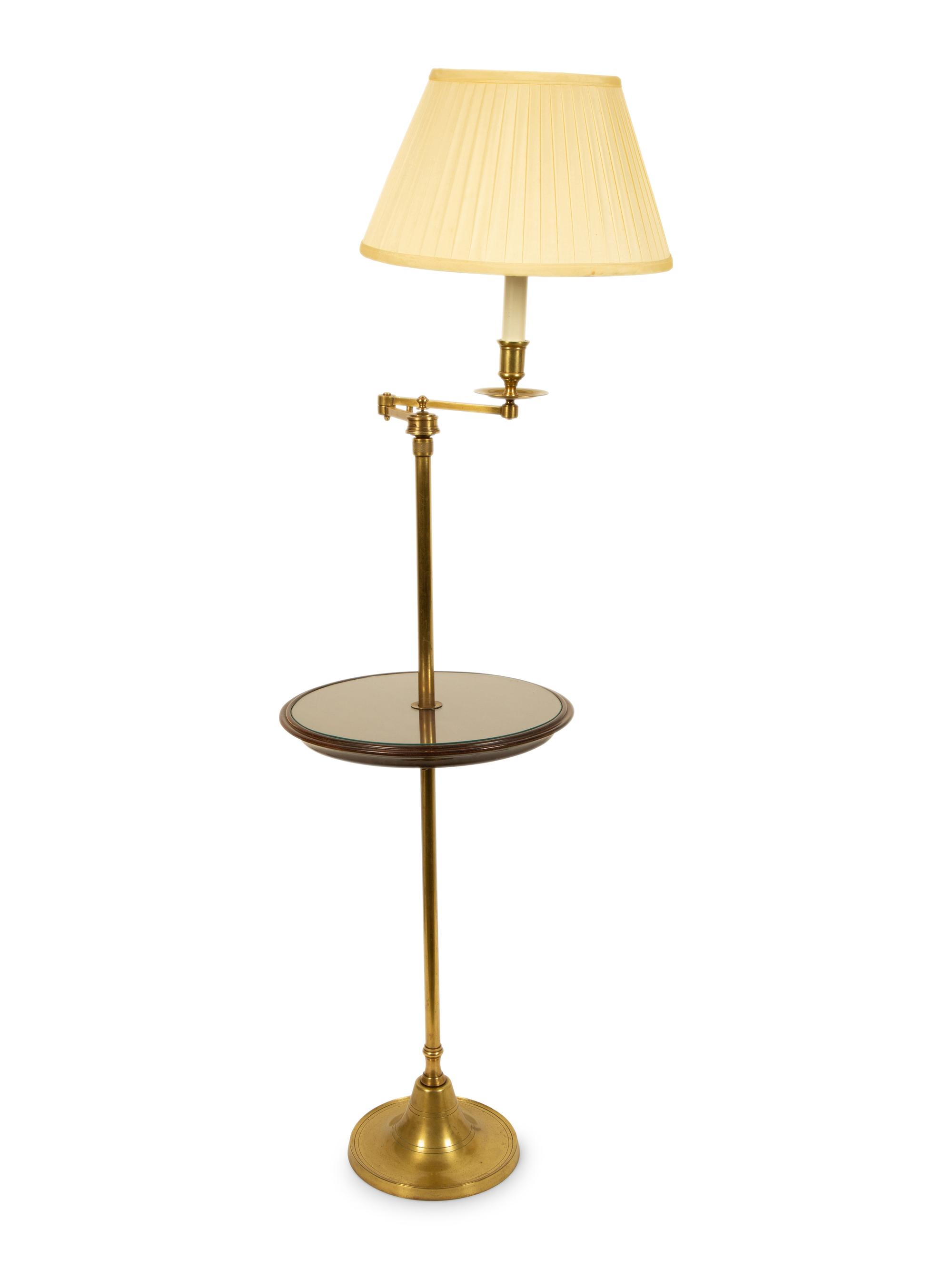 A Brass Floor Lamp with Mahogany Shelf