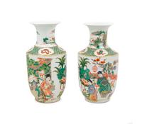 A Pair of Chinese Famille Verte Porcelain Vases Height 17 inches. — 20TH CENTURY