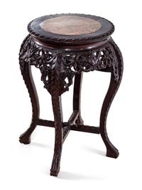 A Chinese Marble-Inset Carved Hardwood Stand