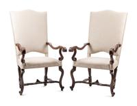 A Pair of Régence Carved Walnut Fauteuils