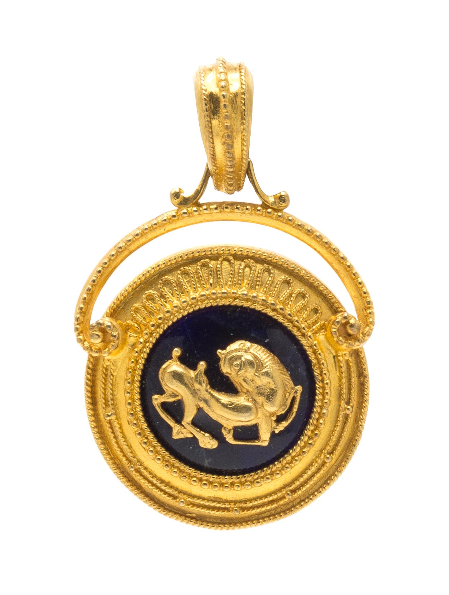 An 18 Karat Yellow Gold and Sodalite Pendant, Lalaounis, 12.10 dwts.