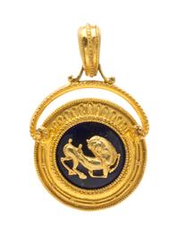 An 18 Karat Yellow Gold and Sodalite Pendant, Lalaounis, 12.10 dwts.