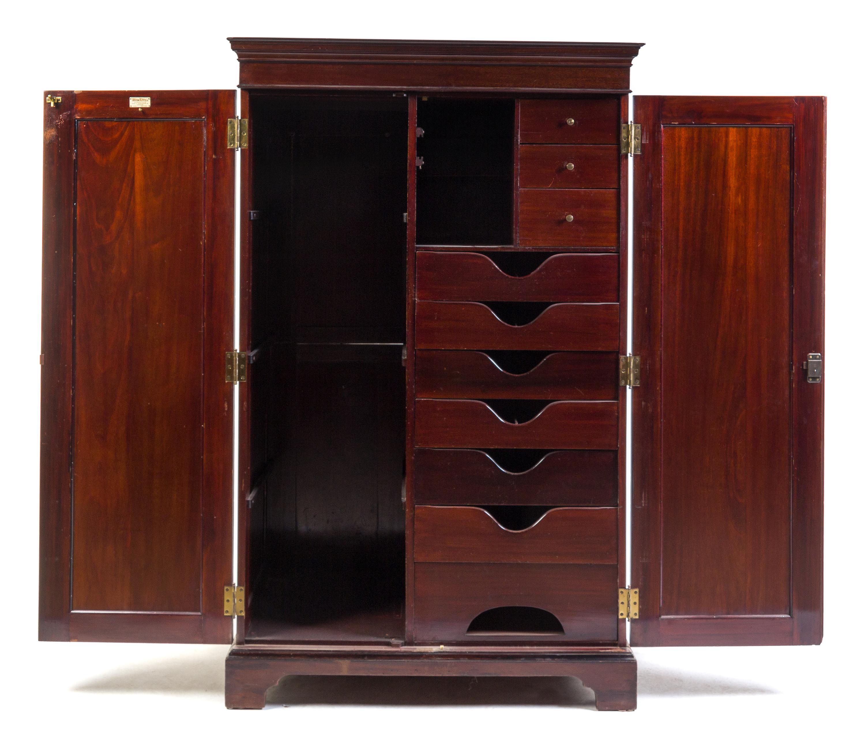 A George III Style Mahogany Armoire Height 67 1/4 x width 42 x depth 24 inches. — LIKELY FIRST HALF 20TH CENTURY