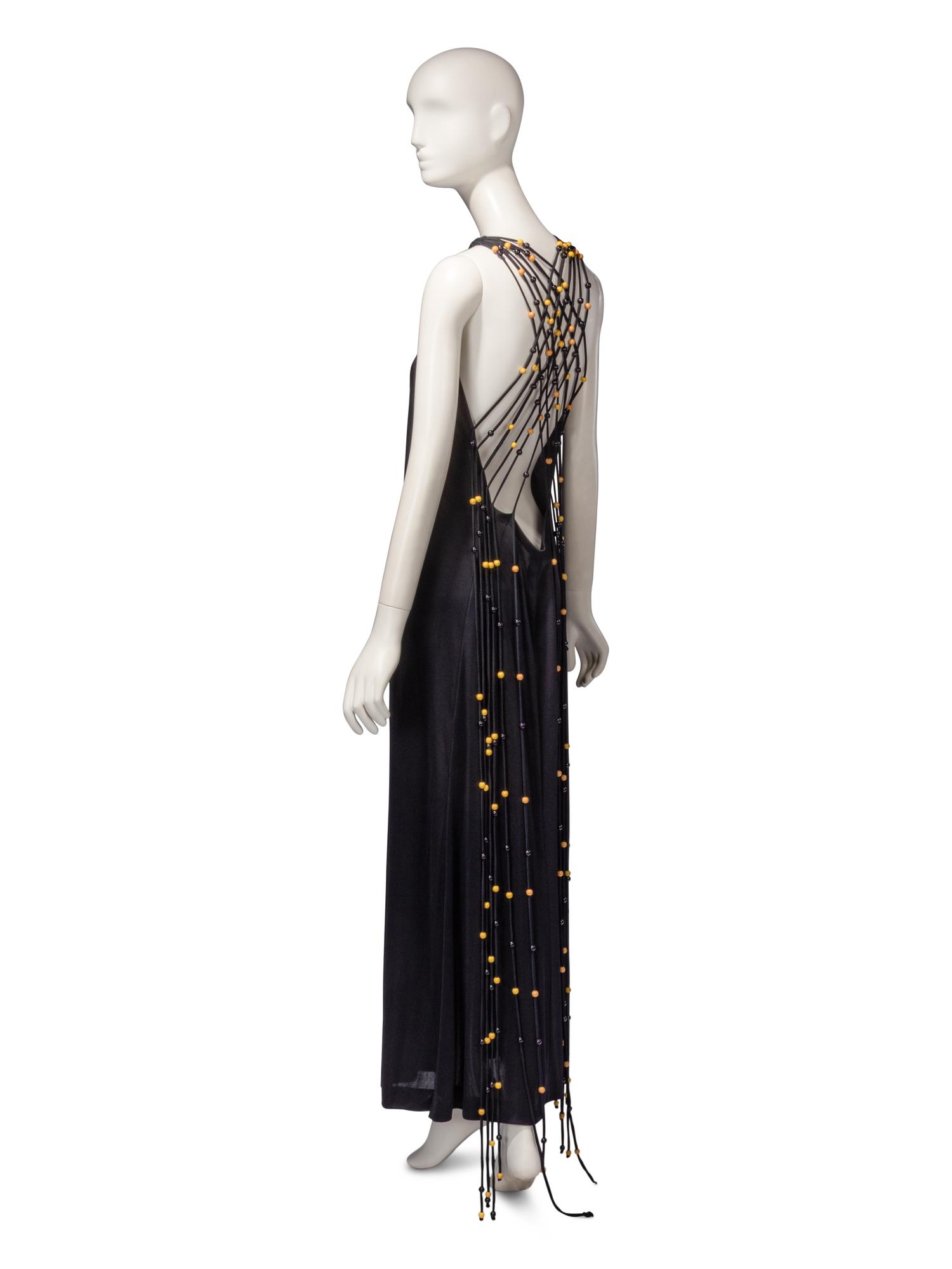 Exceptional Loris Azzaro Haute Couture, Black Halter Gown with Beads, 1971