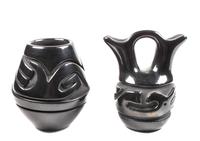 Two Santa Clara Blackware Vases Height of first 5 1/2 x 4 1/4 inches