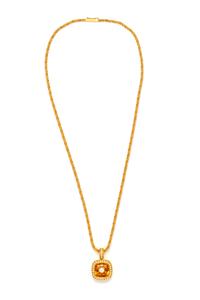 YELLOW GOLD, CITRINE AND DIAMOND PENDANT/NECKLACE