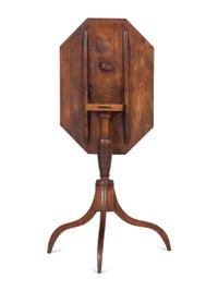 A Late Federal Turned and Chip-Carved Cherrywood Octagonal Tilt-Top Candlestand