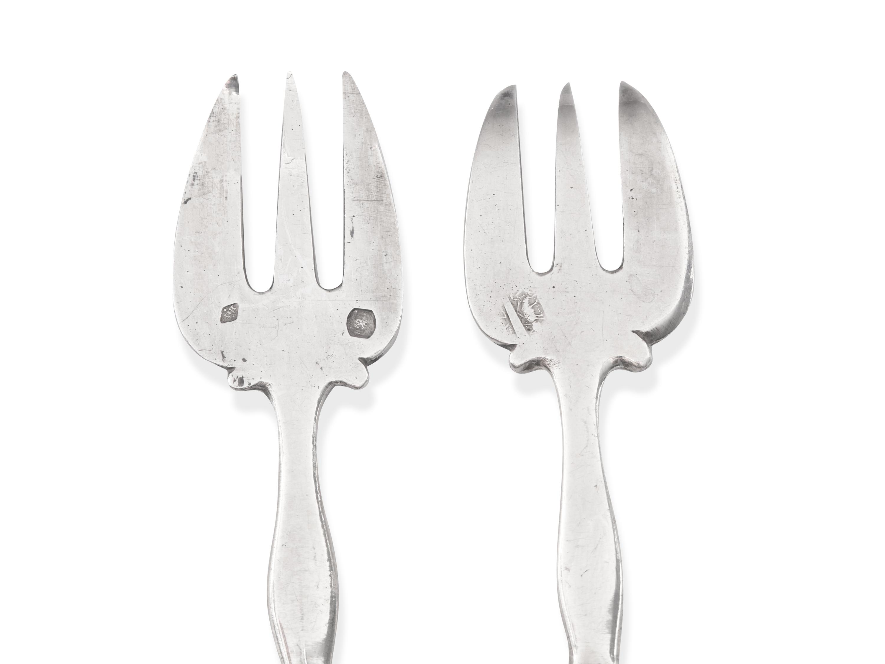 A Set of Twelve French Silver "Baguette and Shield" Oyster Forks
