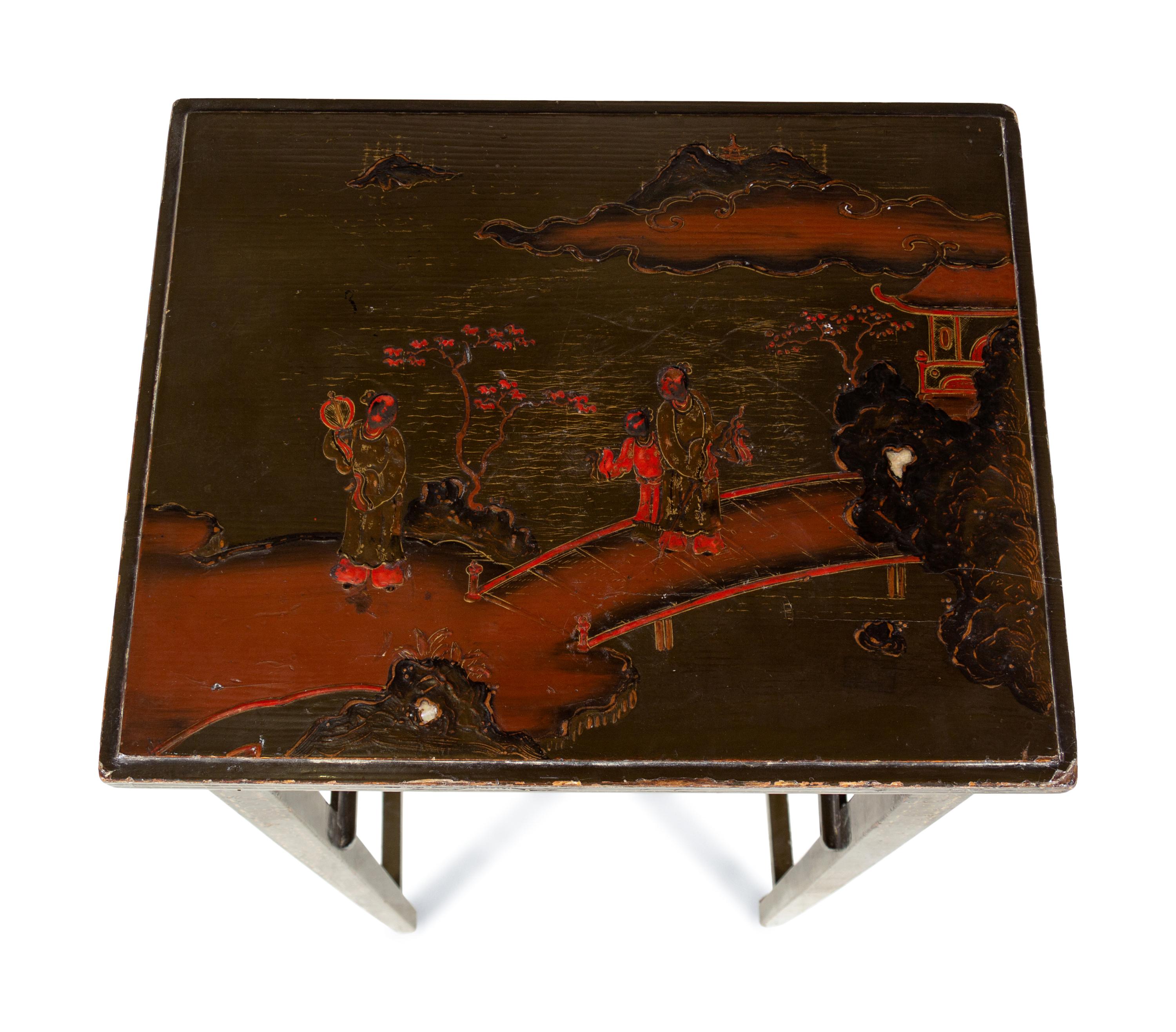 A Chinoiserie Lacquered and Mother-of-Pearl Decorated Side Table