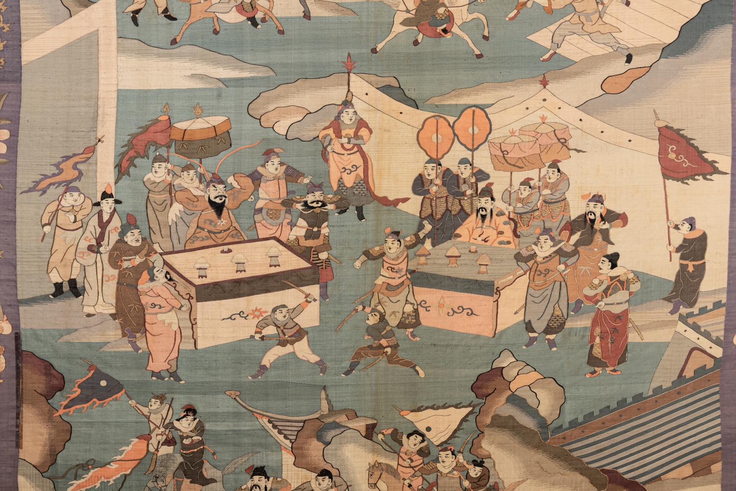 A Large Kesi Woven Silk 'Battle Scene' Panel