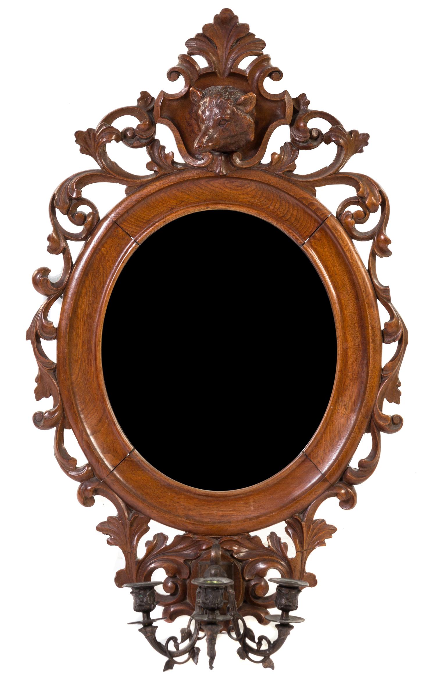 A Victorian Carved Walnut Mirror Height 34 1/2 x width 21 1/2 inches. — 19TH/20TH CENTURY