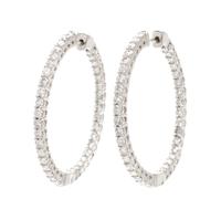 A Pair Of 14 Karat White Gold and Diamond Hoop Earrings, 4.20 dwts.