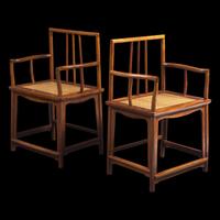 A Pair of Chinese Huanghuali Armchairs, Meiguiyi, 17th/18th Century and With Later Elements 清中期 黃花梨玫瑰椅一对