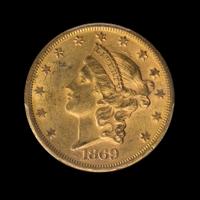 A United States 1869-S Liberty Head $20 Gold Coin