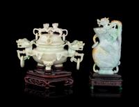 Two Carved Jadeite Covered Vessels