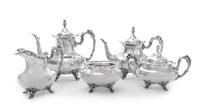 An American Silver Five-Piece Tea and Coffee Service, Fisher Silversmiths Inc., Jersey City, NY, comprising a teapot, coffee pot, cream