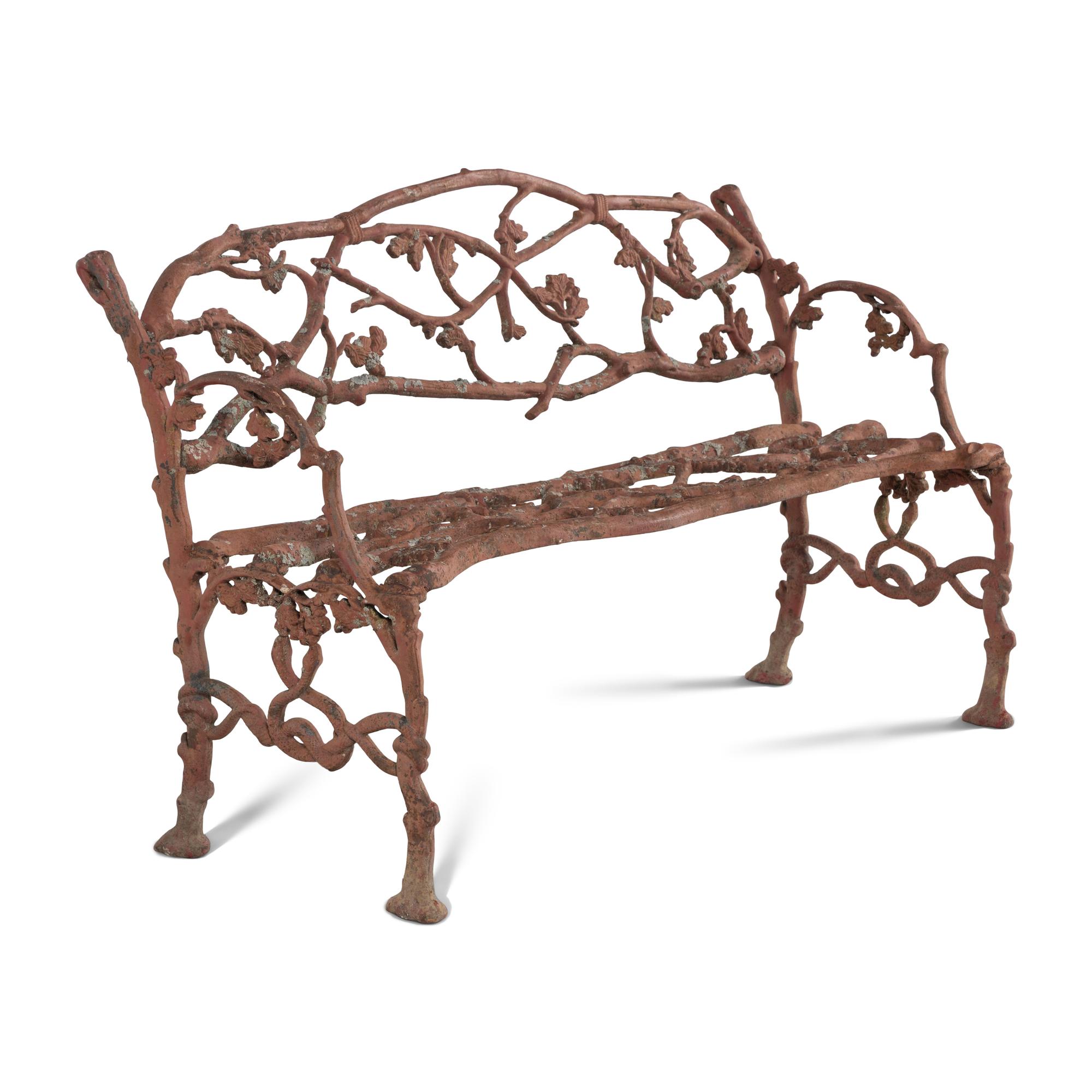 A Victorian Patinated Iron "Rustic" Garden Bench
