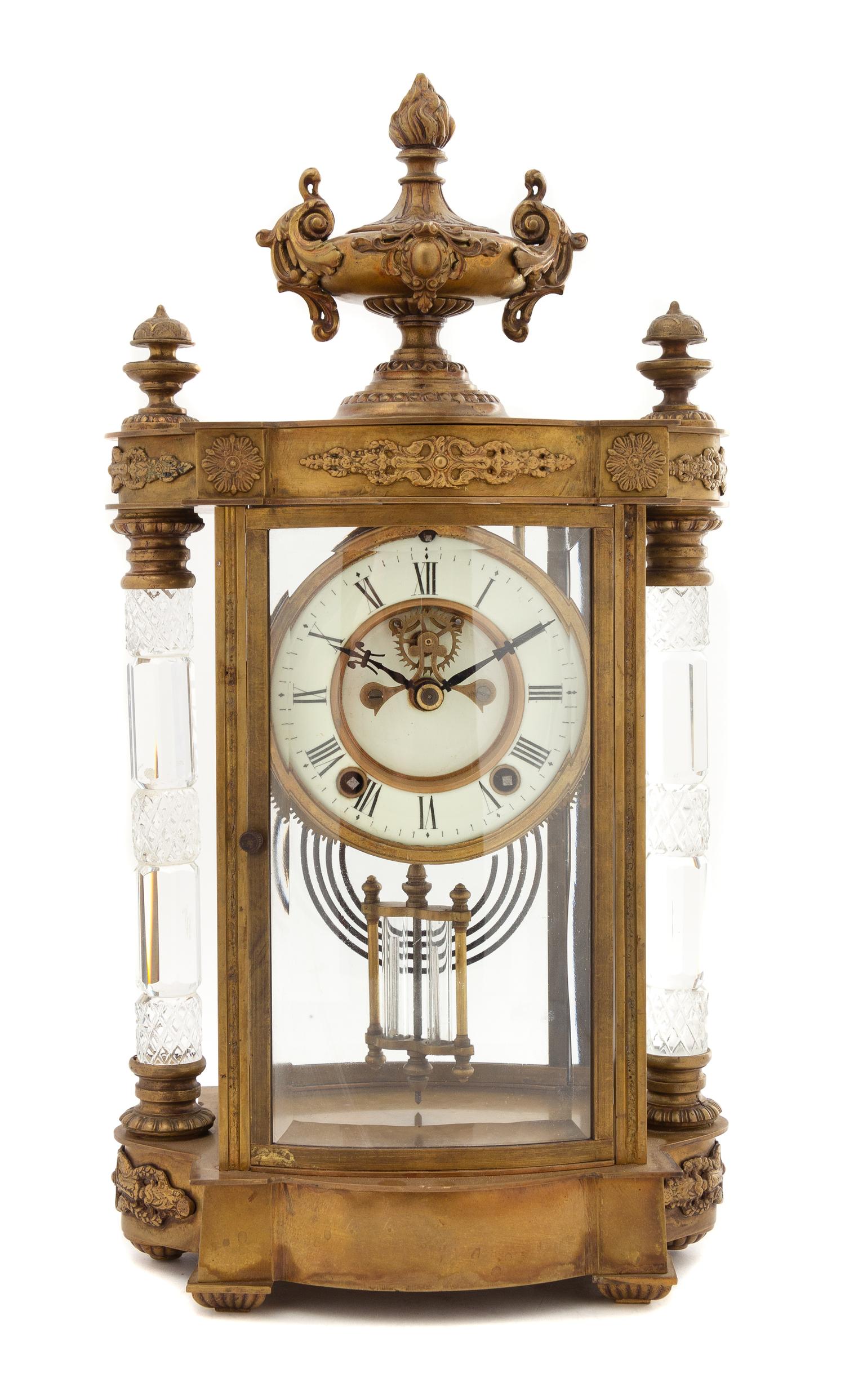 A French Gilt Bronze and Cut Glass Regulator Clock Height 17 1/2 x width 8 x depth 5 inches. — LATE 19TH/EARLY 20TH CENTURY