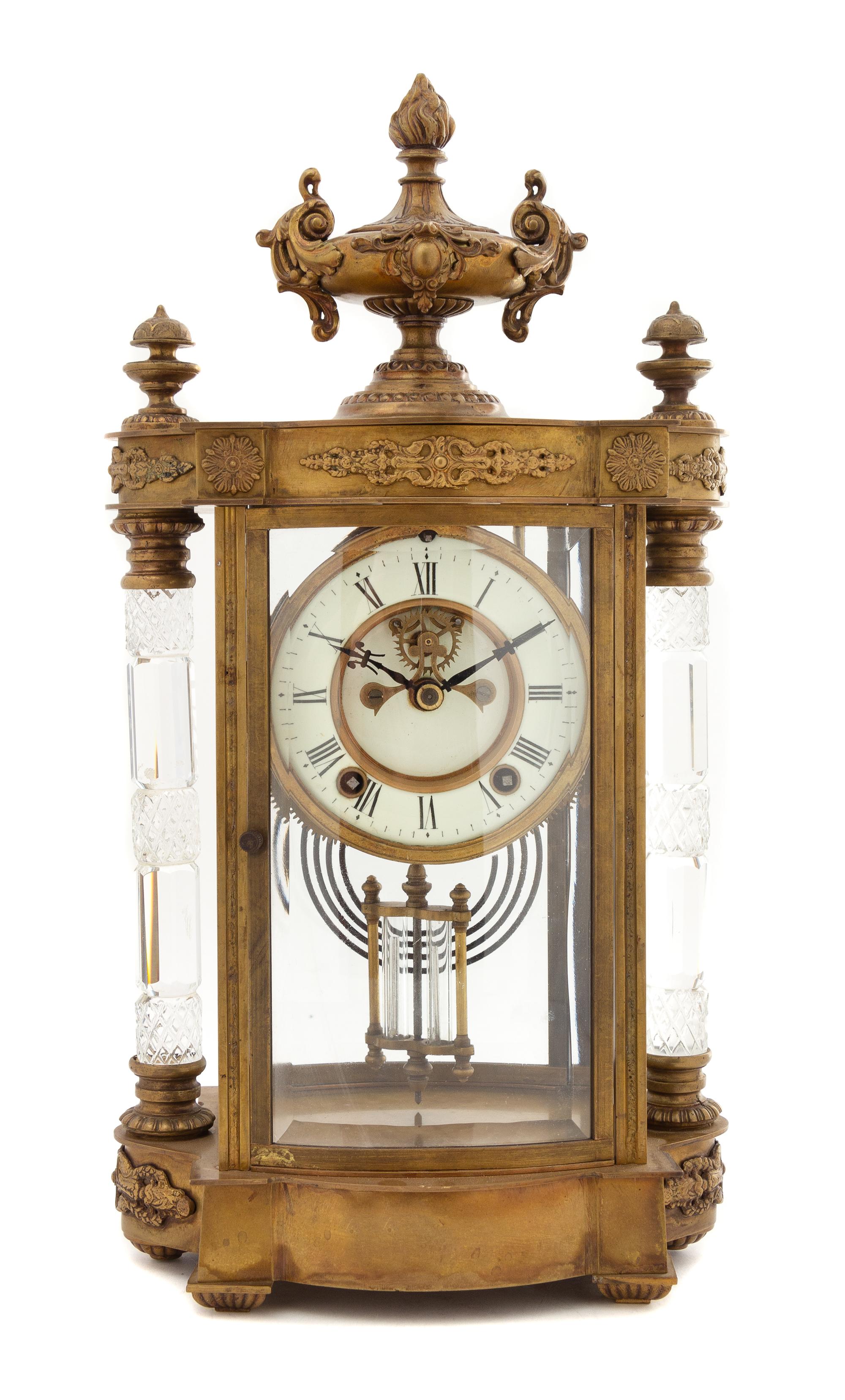 A French Gilt Bronze and Cut Glass Regulator Clock Height 17 1/2 x width 8 x depth 5 inches. — LATE 19TH/EARLY 20TH CENTURY