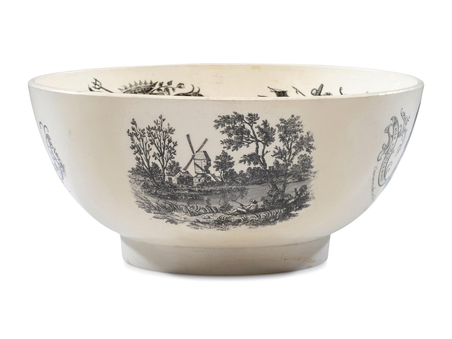 A Liverpool Transfer-Printed Creamware Punch Bowl with George Washington and Benjamin Franklin